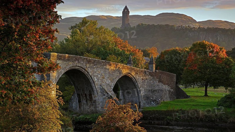 Europe, Scotland, Great Britain, England, landscape, Stirling Bridge, bridge, river, Old Bridge, Old Bridge, road bridge, Stirling village, Stirling