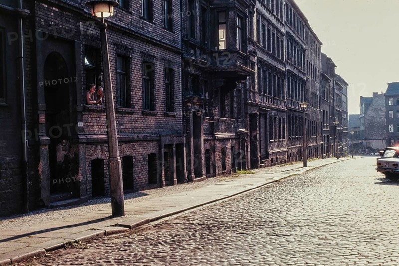 Historical photo street scene, Halle, 1990, Germany