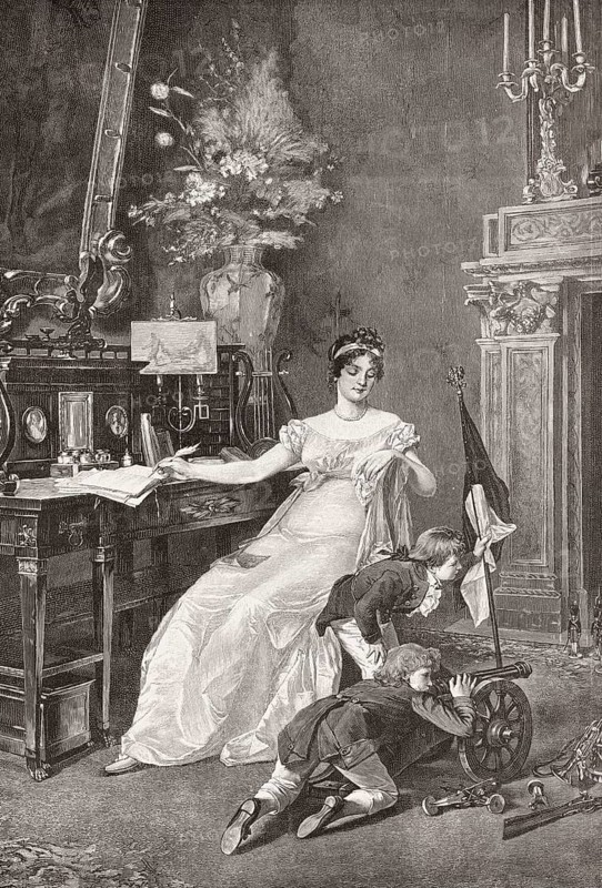 Luise Auguste Wilhelmine Amalie of Prussia, 1808-1870, Princess of Prussia and the Princes Wilhelm and Friederich Wilhelm playing with war toys