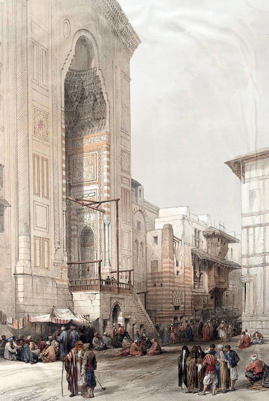 Large entrance to the mosque of Sultan Hassan, Cairo, Egypt, around 1850, Historical, digitally restored reproduction from a 19th century original, exact date unknown