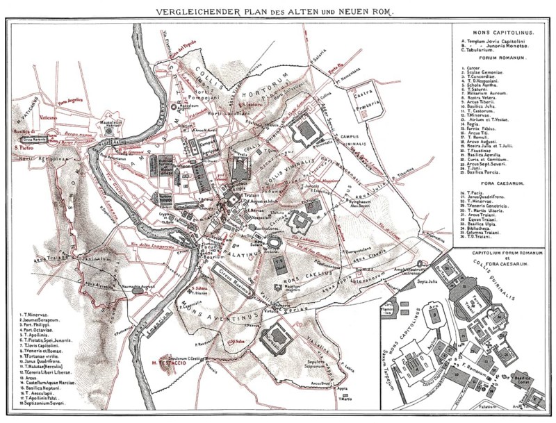 Plan of ancient Rome and Rome in the 19th century