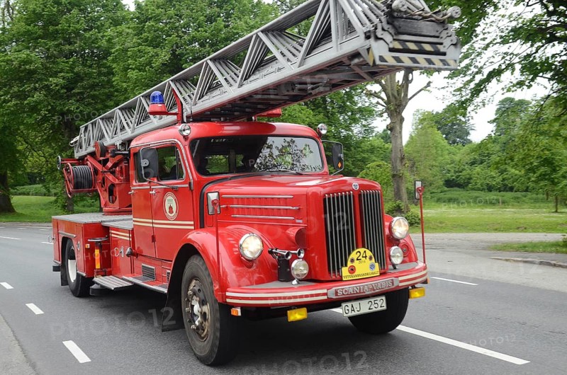 Scania veteran fire truck built in 1958 at fire truck rally in Ystad, Skåne County, Sweden, Scandinavia