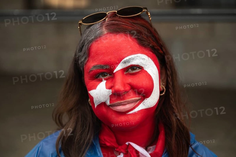 BERLIN, GERMANY - JULY 6, 2024: Euro 2024 quarterfinal match Nederlands vs Turkey (Turkiye) 2:1. Woman supporter of Tourkey.