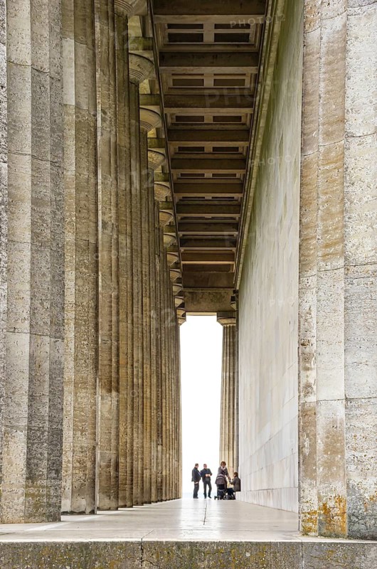 Colonnade on the east side of the Walhalla Hall of Fame in Donaustauf on the Danube near Regensburg, Bavaria, Germany