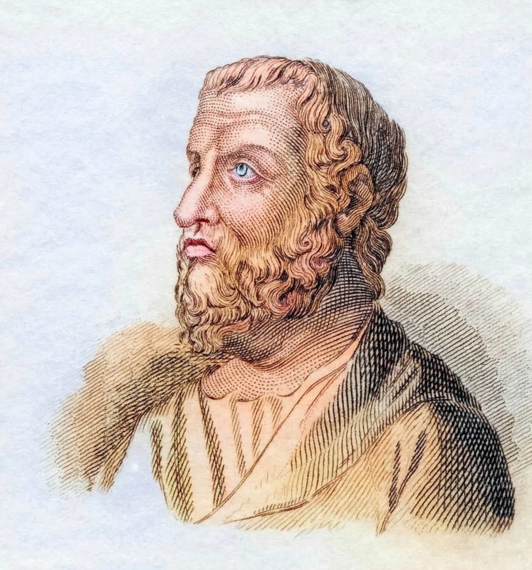 Isocrates, 436 to 338 B.C. Ancient Greek rhetorician, one of the ten Attic orators, coloured woodcut from Crabbe's Historical Dictionary from 1825, Historical, digital reproduction