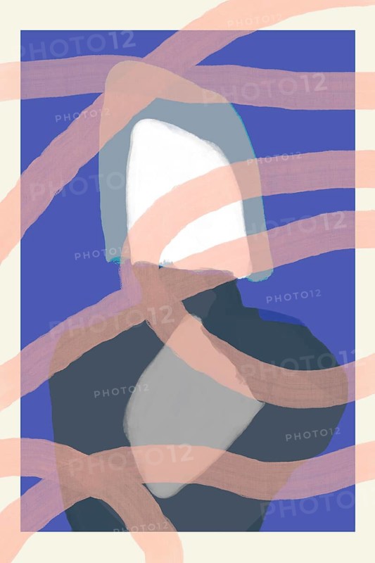 An artistic illustration featuring an abstract and mysterious portrait, composed of interlacing colorful geometric shapes and a veiled facial figure