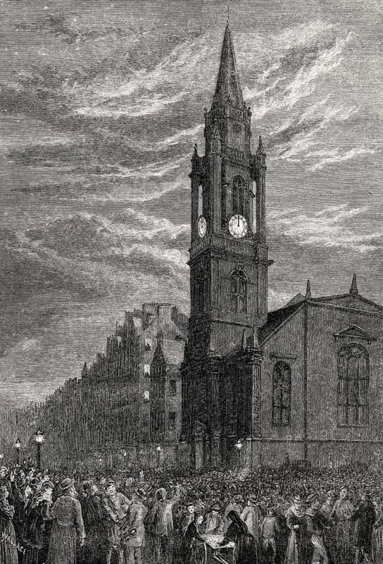 New Year's Eve at the Tron Kirk, Edinburgh, Scotland, 19th century