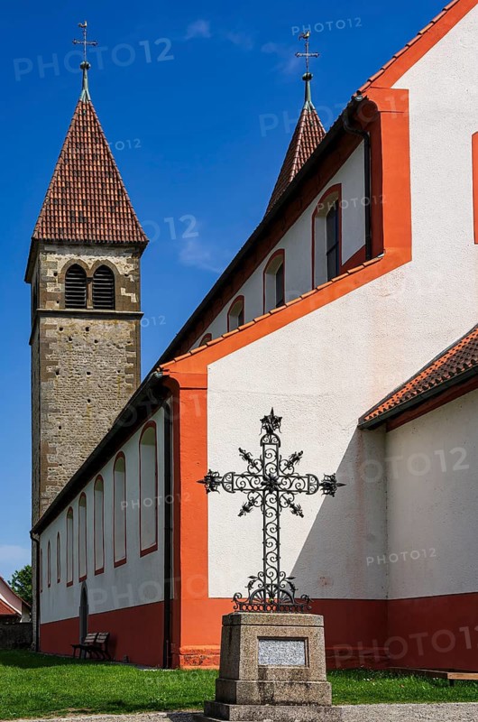 Cemetery and church of St Peter and St Paul, a Romanesque sacred building in Niederzell on the island of Reichenau, Lake Constance, Baden-Württemberg, Germany, a UNESCO World Heritage Site since 2000