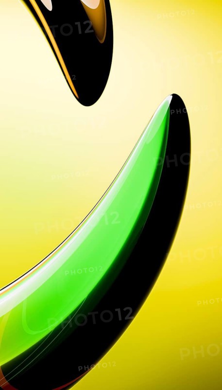 A vibrant 3D abstract illustration featuring smooth green and black curved shapes against a yellow gradient background, perfect for modern designs and creative visuals