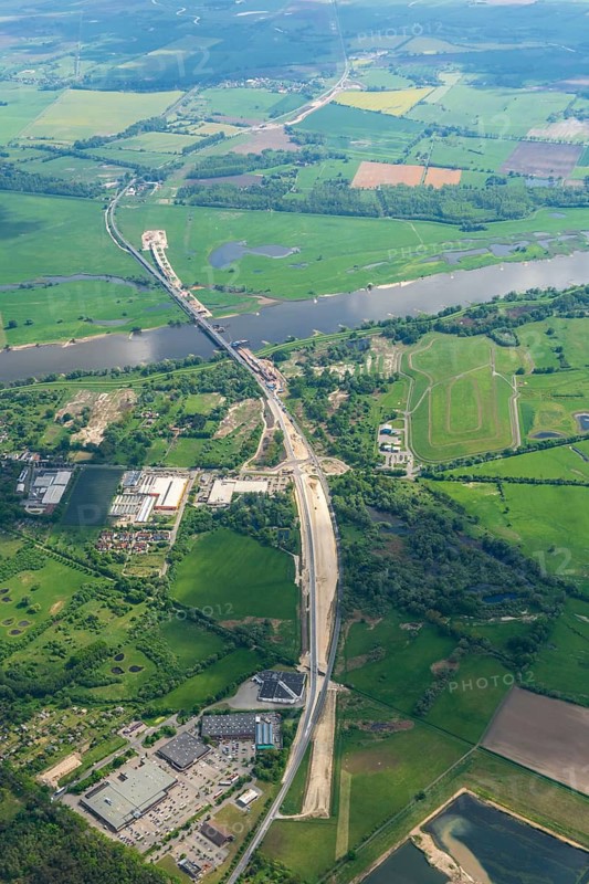 Aerial view, federal motorway A14 Elbe bridge, Elbe bridge, Wittenberge, Elbe, river, Brandenburg, Germany