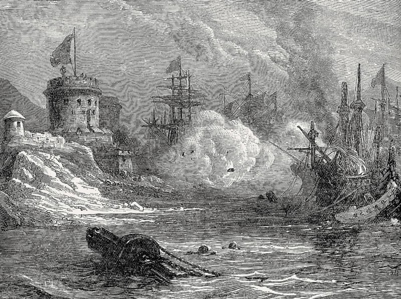 The Battle of Sesimbra Bay, on 3 June 1602, Anglo-Spanish War, From British Battles on Land and Sea, by James Grant