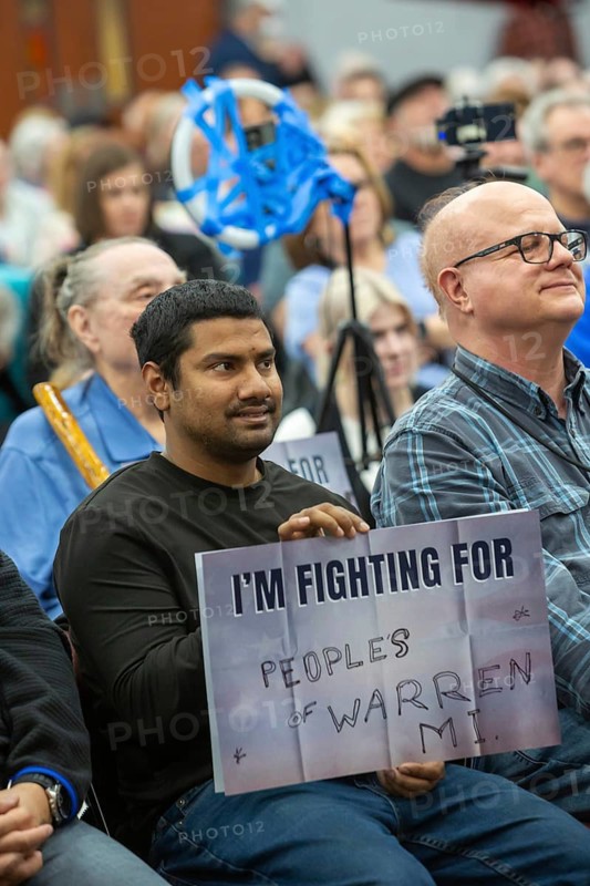 Warren, Michigan USA - 29 March 2025 - The Michigan Democratic Party hosted a 'People's Town Hall.' An overflow crowd at a UAW hall listened to Sen. Chris Murphy (D-Conn) and Representative Maxwell Frost (D-Fl). Speakers targeted Representative John James, a Republican who represents the Macomb County district where the event was held, for refusing to meet with his constituents