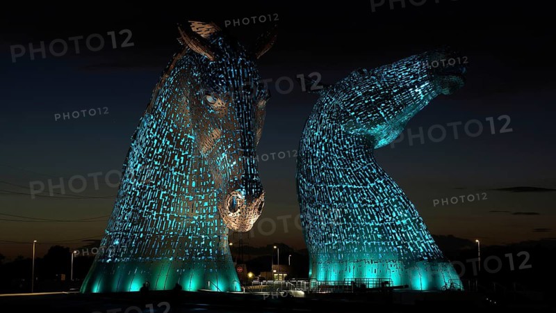 Europe, Scotland, England, The Kelpies, illuminated horse figures, Falkirk