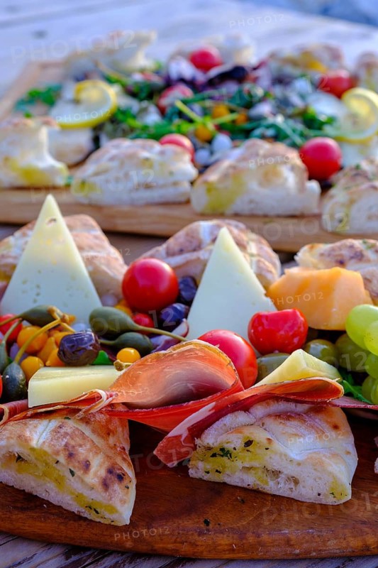 Croatian specialities, snack platters, food, viewpoint, bar and restaurant Providenca, Mali Losinj, island of Losinj, Kvarner Gulf Bay, Croatia