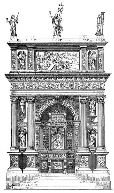 Historical architectural illustration from the 19th Century, 1882, portal of the Johanneum, Renaissance style, Dresden, Saxony, Germany, Europe, Deutsche Renaissance, Architektur-Zeichnung von 1882, Portal am Johanneum, Dresden, Sachsen, Deutschland, Europa