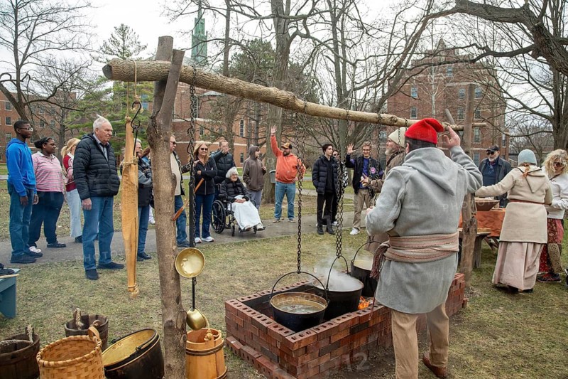 Monroe, Michigan - Workers from the Monroe County Museum demonstrate maple sugaring as it was done in the early 1800s