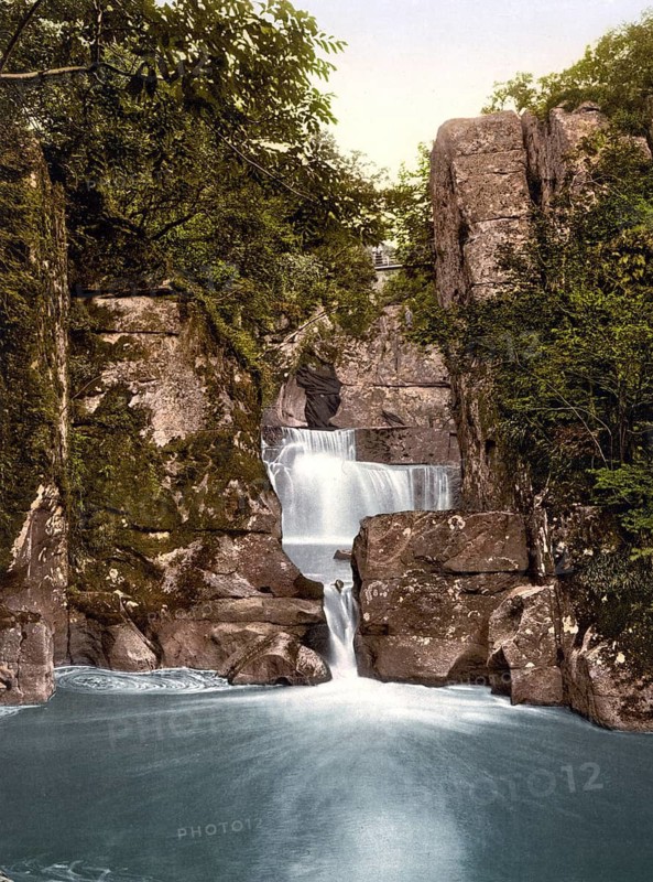 Bracklinn Falls and Bridge, Callander, Scotland, Historic, digitally restored reproduction from a 19th century original, Record date not stated