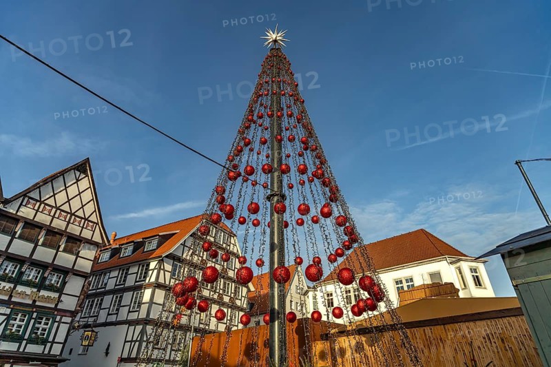 Christmas tree and timbering in Soest, North Rhine-Westphalia, Germany