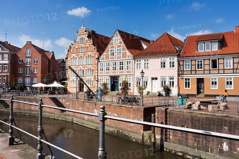 Timber-framed houses at the old Hanseatic harbour, Stade, Lower Saxony, Germany