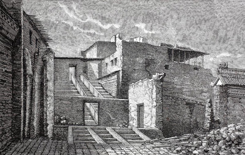 The Palace of Chami, c. 1860, China, from the Sosnowski Voyage through China, The Sosnowski Expedition (1874-1875) was an important Russian research and trade mission to China. Its aim was to open up new land routes for trade, and to examine the economic prospects, Illustration, Reproduction from a 19th century original. Authentic, file restored for optimal use, exact date of original unknown, Historical