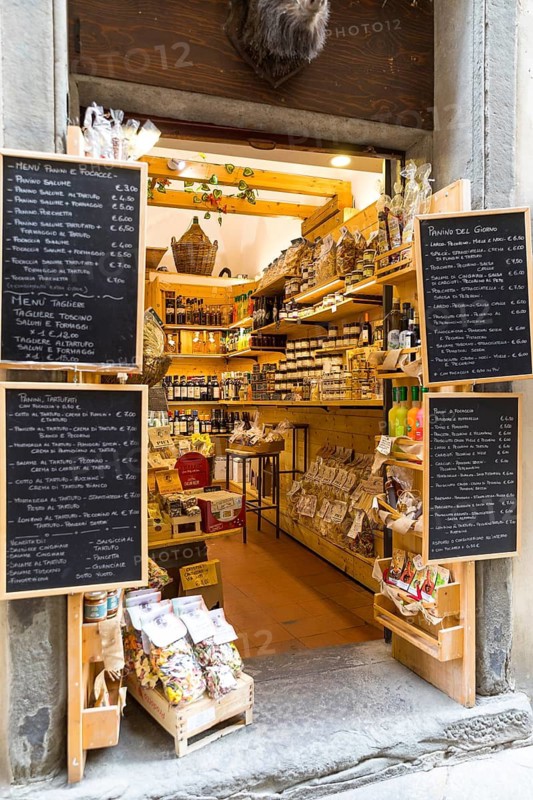 Grocery shop with a wide range of products in the historic centre of Volterra, province of Pisa, Tuscany, Italy