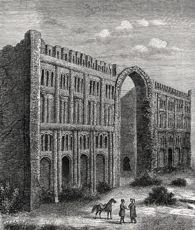 El-Kasr, palace of Babylon, drawing from the 19th century