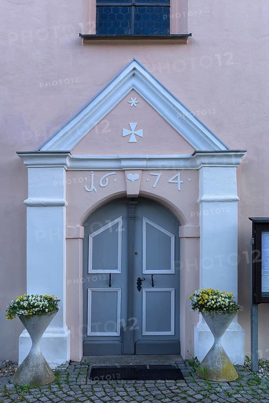 Entrance portal of the pilgrimage church, built 1674, Heldmannsberg, Middle Franconia, Bavaria, Germany