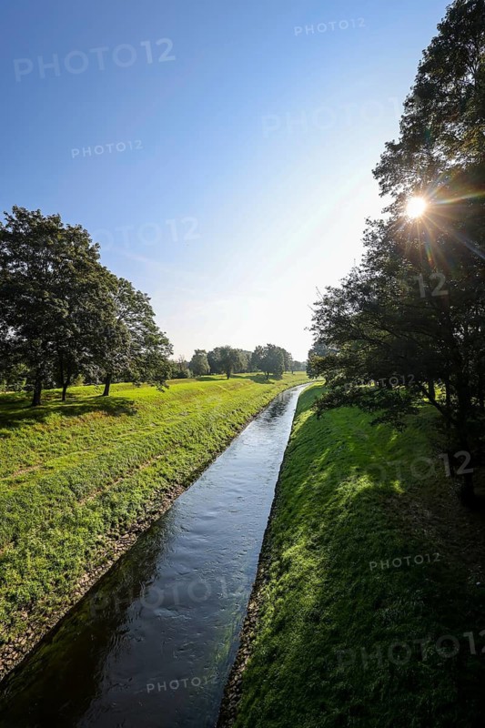 Dinslaken, North Rhine-Westphalia, Germany - The Emscher has been completely free of wastewater since January 2022 following the construction of a parallel sewer. The river was previously an open, above-ground wastewater sewer, combined sewer with surface water and wastewater