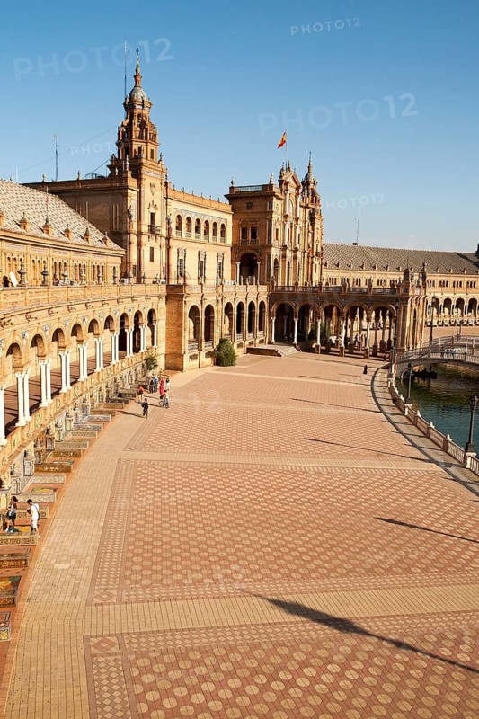 The Plaza de España, Seville, Spain built for the Ibero-American Exposition of 1929. It is a landmark example of the Renaissance Revival style in Spanish architecture