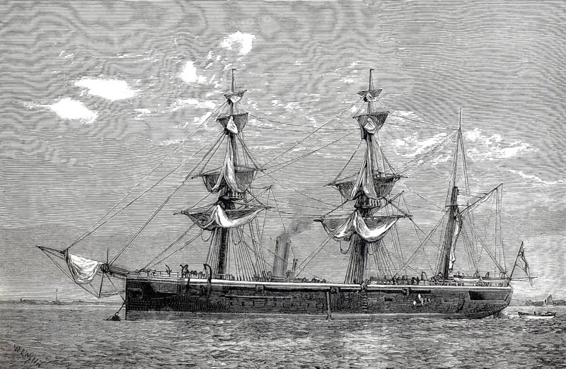 Sailing ship, The HMS Doterel was a Doterel-class sloop of the British Royal Navy, which was known primarily for its catastrophic destruction in 1881, illustration, reproduction from a 19th century original. Authentic, file restored for optimal use, exact date of submission unknown, historical