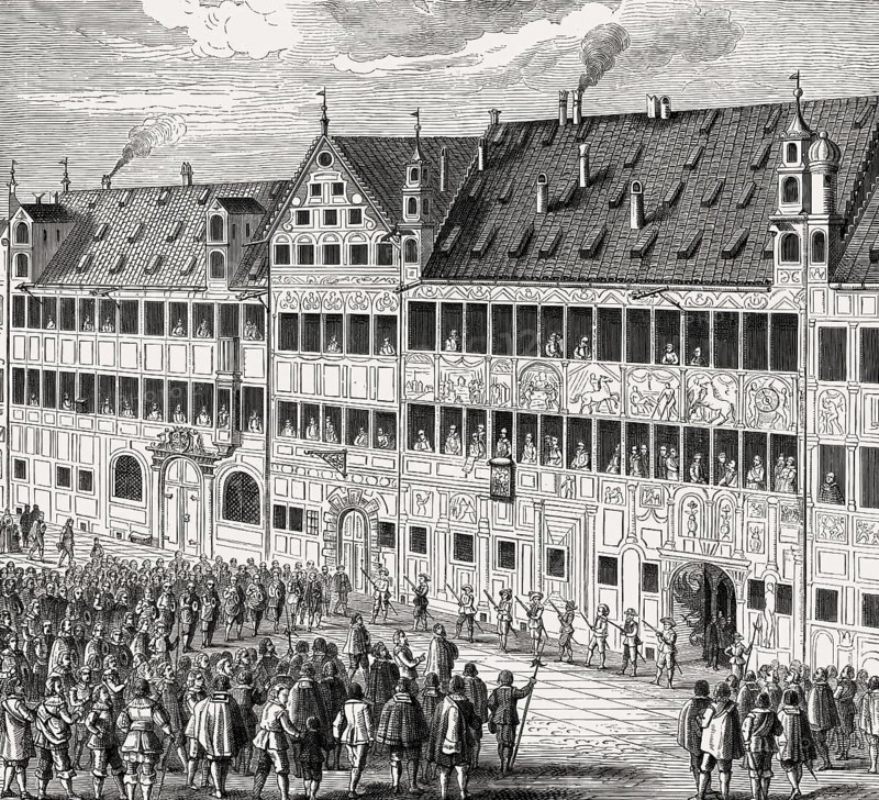Homage to Gustav Adolf, Fugger houses in Augsburg, Germany, 17th century