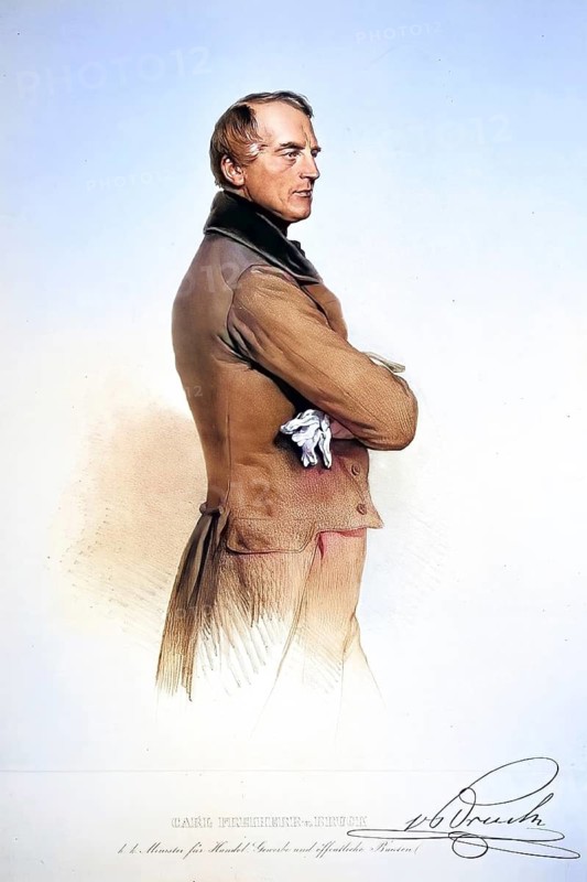 Karl Ludwig Bruck, since 1844 Knight of Bruck, since 1849 Baron of Bruck (born 18 October 1798 in Elberfeld, Rhineland (today part of Wuppertal), died 23 April 1860 in Vienna) was a German merchant and later Austrian minister, Historical, digitally restored reproduction from a 19th century original, Record date not stated