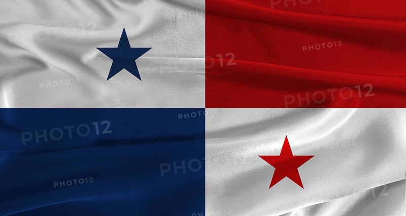 Flag of Panama with fabric textured background. Close up of National flag of Panama with realistic texture