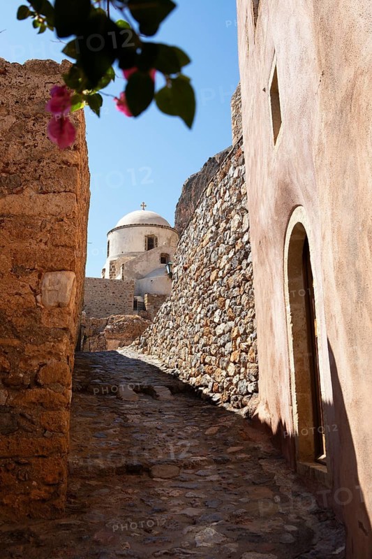 Byzantine castle town of Monemvasia, Monemvassia, Monemwassia, Monembasia, in the Myrtoan Sea, Laconia, Peloponnese, Greece