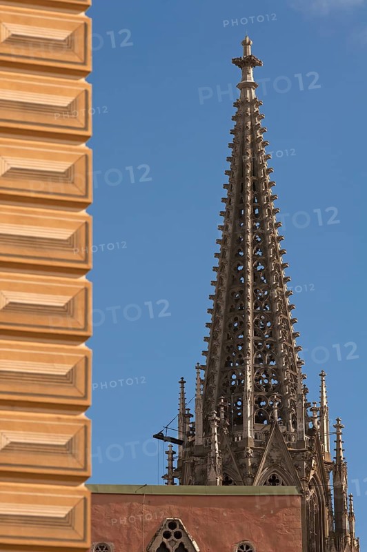 Spire, 1859-1869, from St Peter's Cathedral, Regensburg, Upper Palatinate. Bavaria, Germany