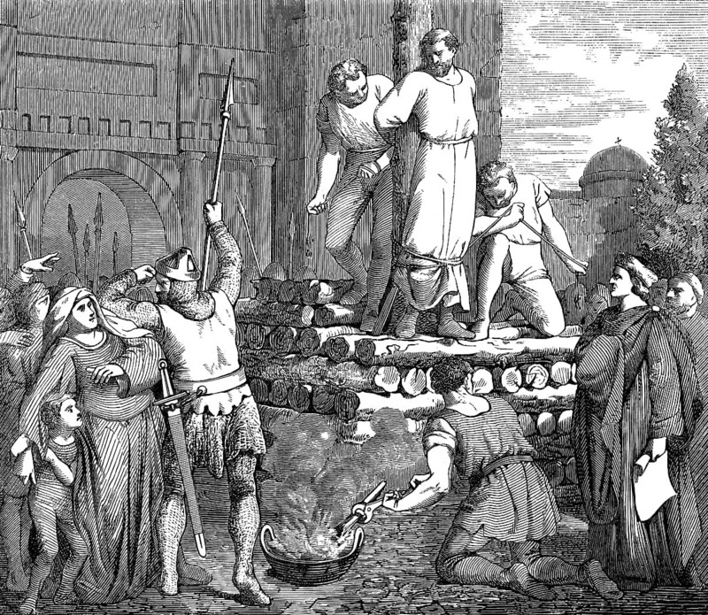 Arnold of Brescia burned at the stake at the hands of the Papal guards, June 1155