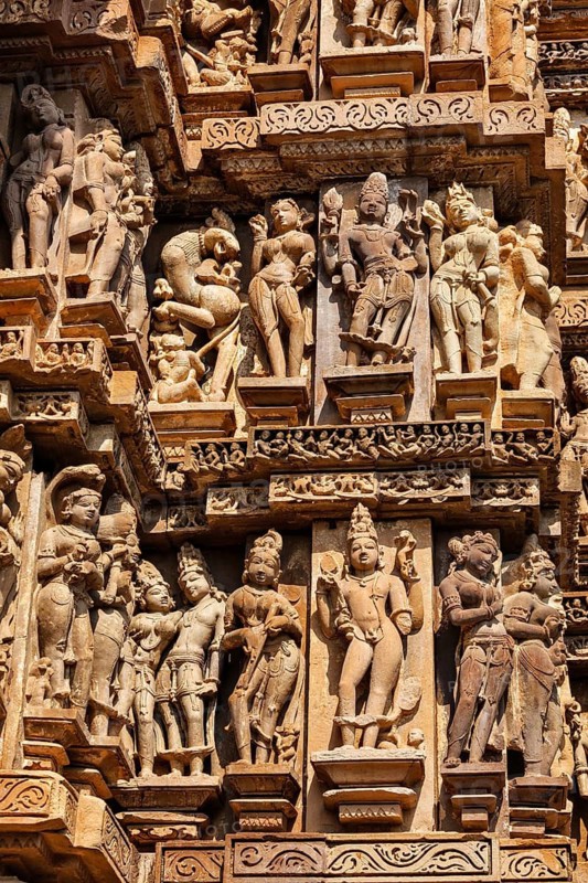Famous stone carving sculptures, Vishvanath Temple, Khajuraho, India. Unesco World Heritage Site