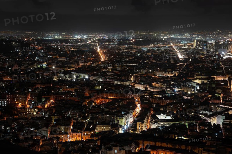 NAPLES, ITALY - JANUARY 15, 2024: aerial view at the city during evening