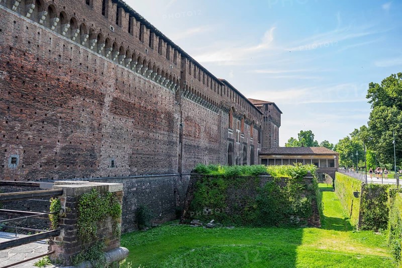 Castello Sforzesco in Milan on a sunny day, Milan, Italy