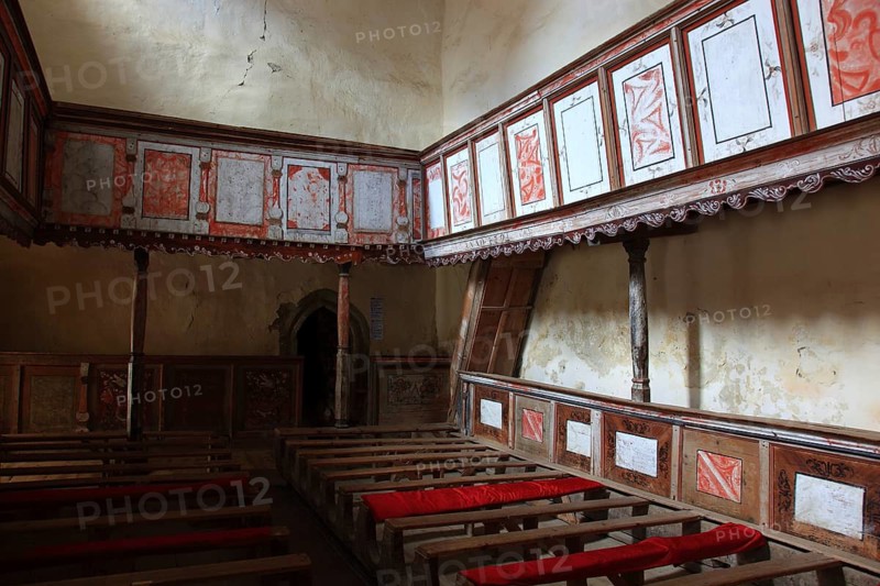 Romania, interior of the Romanesque church of the fortified church of Viscri, German German Weisskirch a town in the district of Brasov, Transylvania, UNESCO World Heritage Site