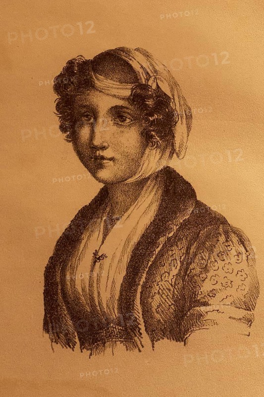 Laskarina Bouboulina, heroine of the Greek freedom struggle against the Ottomans, portrait of a woman in historical clothing and headgear, Historical Museum, Battle of Navarino 1827, Tsiklitiria's House, Pylos, Peloponnese, Greece