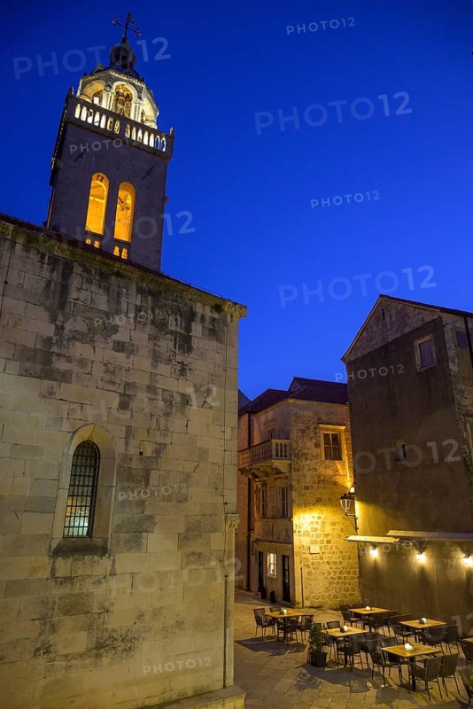 Cathedral by night, Korcula, Dubrovnik-Neretva County, Croatia
