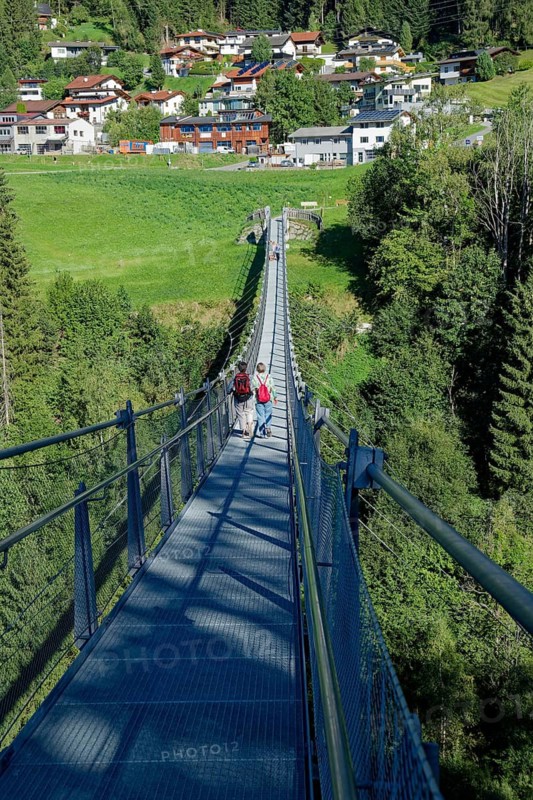 Suspension bridge at Matrei-Trautson Castle, Matrei am Brenner, Wipptal, Tyrol, Austria