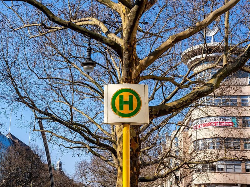 Berliner Verkehrsbetriebe bus stop on Kurfürstendamm, Berlin, Germany