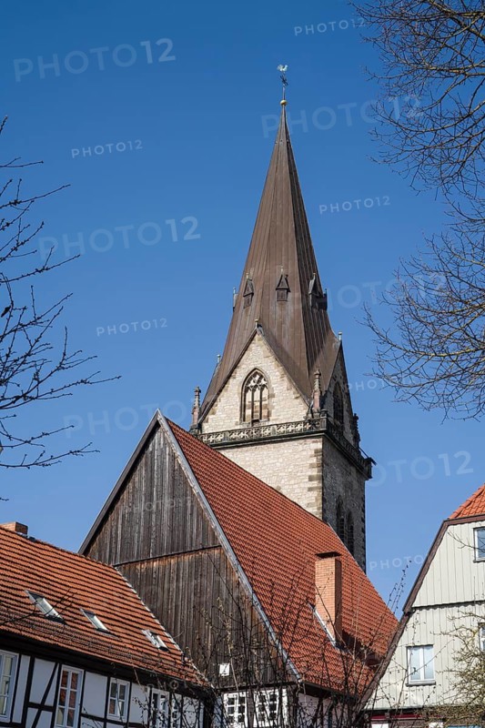View of the old town of Warburg, Neustadtkirche, North Rhine-Westphalia, Germany