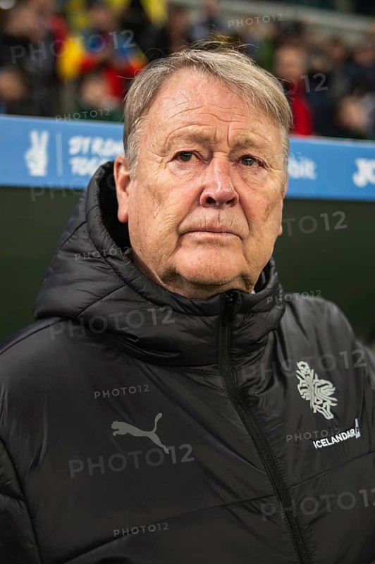 WROCLAW, POLAND - MARCH 26, 2024: Qualifications for UEFA Euro 2024. Final play-off match Ukraine - Iceland 2:1. Age Hareide head coach of Iceland.