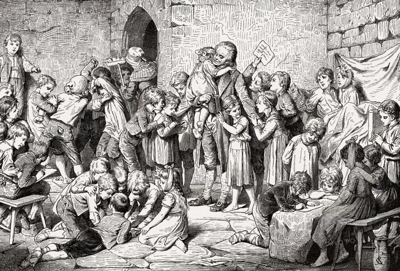 Johann Heinrich Pestalozzi among the orphans at Nidwalden after the desolation of the canton Unterwalden by the French, 1798