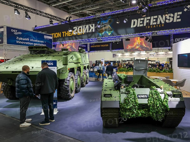 Düsseldorf, North Rhine-Westphalia, Germany - KNDS, The Boxer UxV CS (Control Station) military vehicle from KNDS at the exhibition stand at the XPONENTIAL Europe trade fair, the leading trade fair for autonomous technologies & robotics. KNDS (Krauss-Maffei Wegmann + Nexter Defense Systems) is a Franco-German armoured vehicle manufacturer owned equally (50/50) by the French Agence des participations de l'État (state) and the German Wegmann Group (Bode/Braunbehrens families)