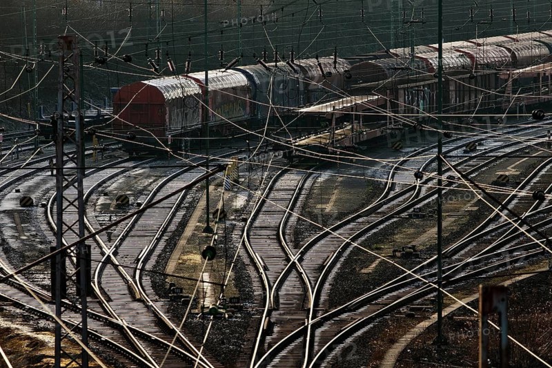 Train formation system with many rails in the Vorhalle district, marshalling yard, freight trains, infrastructure, Hagen, Ruhr area, North Rhine-Westphalia, Germany