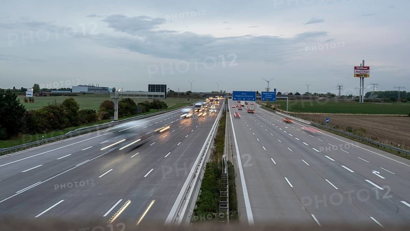Traffic on the A2 motorway, light tracks of cars and trucks, Magdeburg, Saxony-Anhalt, Germany